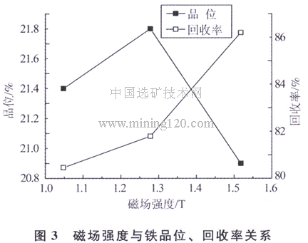 磁場(chǎng)強(qiáng)度與鐵品位、回收率關(guān)系